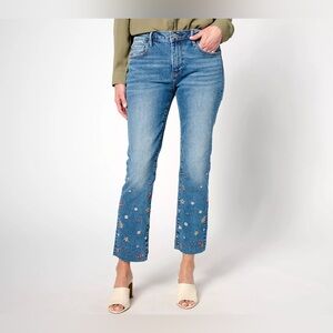 Driftwood Colette Cropped Straight Floral Jeans Blue Size 6